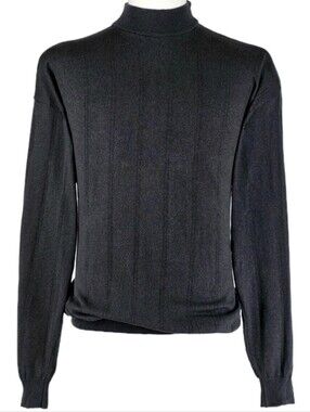 Quiet Luxury Ellinni Mock Neck Sweater Men’s L Charcoal Rib Knit Italy-Made